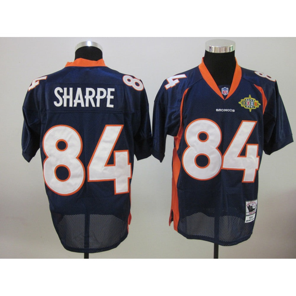 Mitchell & Ness Broncos #84 Shannon Sharpe Blue With Super Bowl Patch Stitched NFL Jersey 