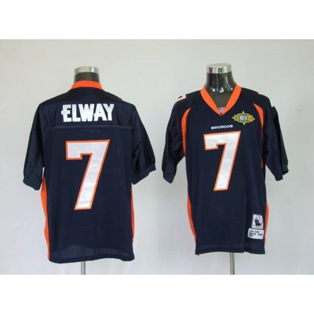 Mitchel & Ness Broncos #7 John Elway Blue With 2010 Super Bowl Patch Stitched Throwback NFL Jersey 