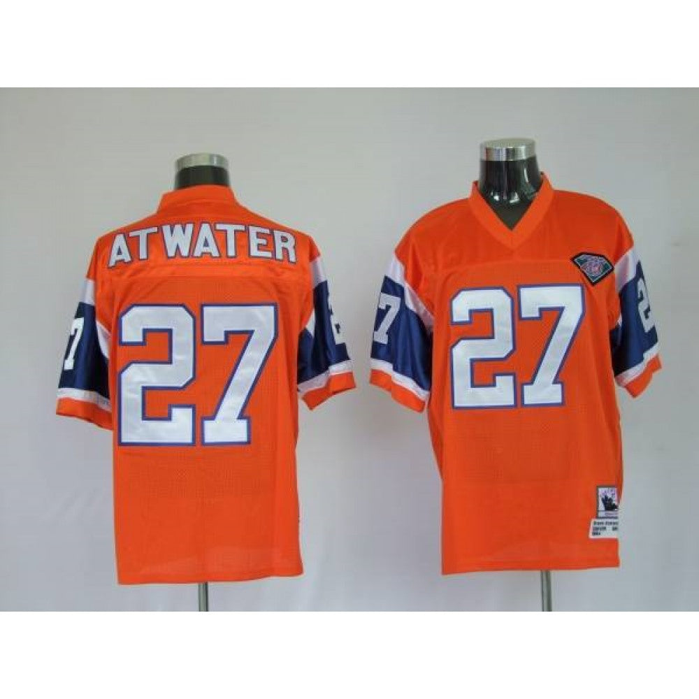 Mitchel & Ness Broncos #27 Steve Atwater Orange With 75 Anniversary Patch Stitched Throwback NFL Jersey 