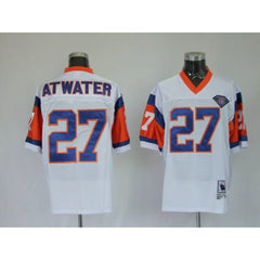 Mitchel & Ness Broncos #27 Steve Atwater White With 75 Anniversary Patch Stitched Throwback NFL Jersey 