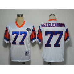 Mitchel and Ness Broncos #77 Karl Mecklenburg White With 75 Anniversary Patch Stitched Throwback NFL Jersey 