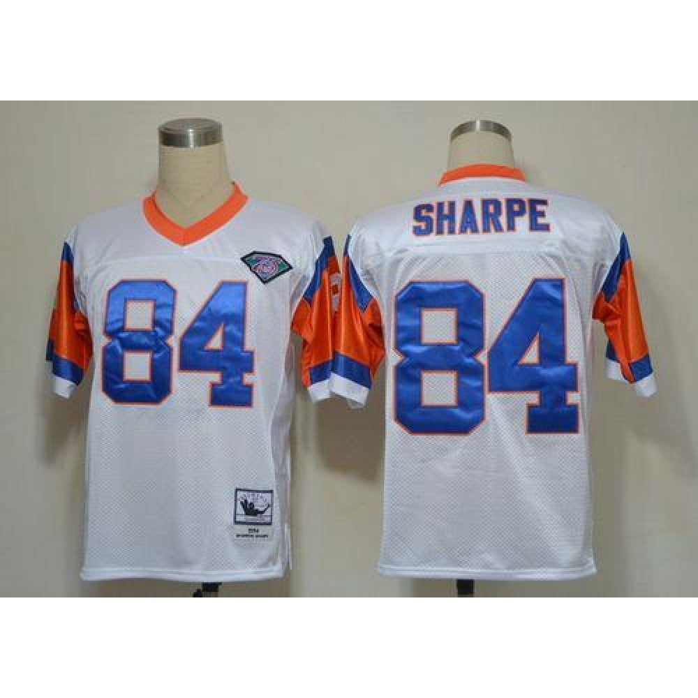 Mitchell And Ness(75TH) Broncos #84 Shannon Sharpe White Stitched Throwback NFL Jersey 