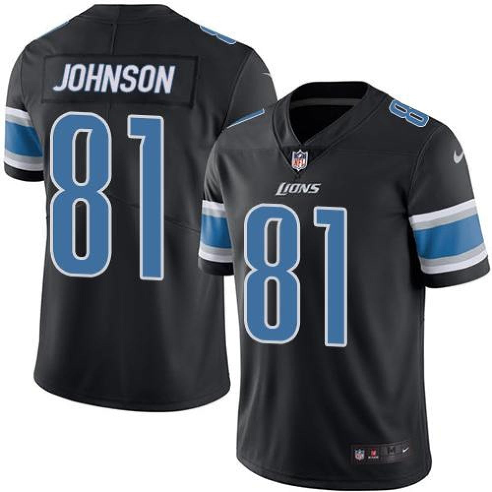 Lions #81 Calvin Johnson Black Men's Stitched NFL Limited Rush Jersey 