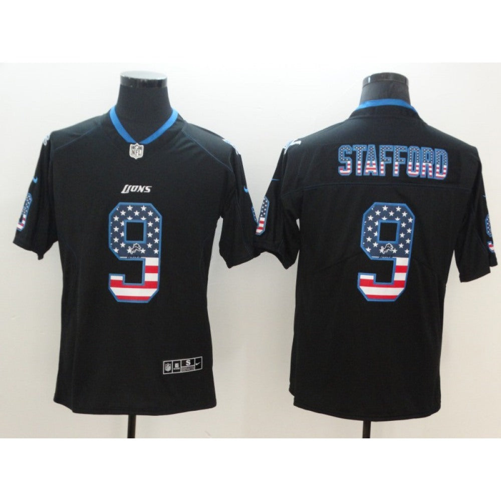 Men's Detroit Lions #9 Matthew Stafford Black 2018 USA Flag Color Rush Limited Fashion NFL Stitched Jersey 