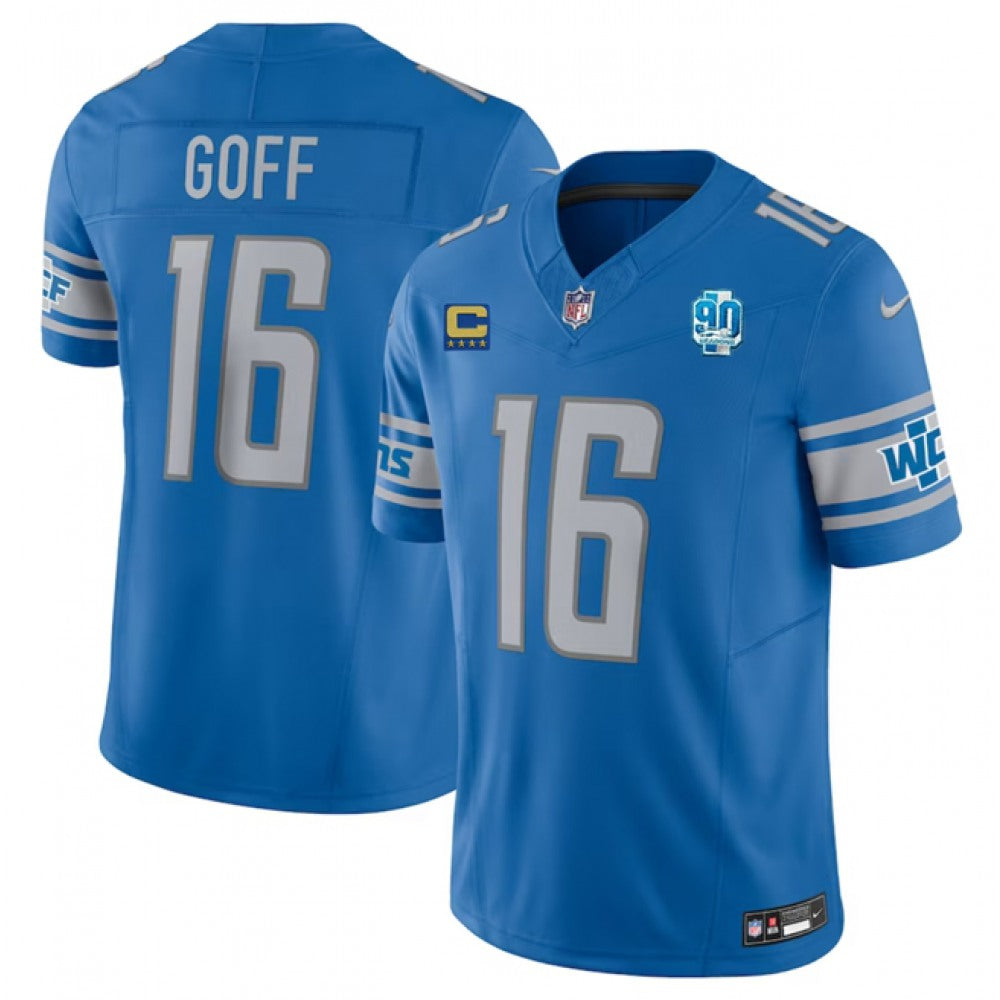Men's Detroit Lions #16 Jared Goff Blue 2023 F.U.S.E. With 1-Star C Patch And 90th Anniversary Patch Vapor Untouchable Limited Stitched Jersey 