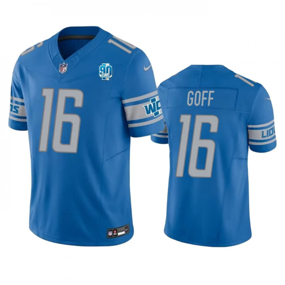 Men's Detroit Lions #16 Jared Goff Blue 2023 F.U.S.E. 90th Anniversary Vapor Untouchable Limited Stitched Jersey 