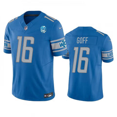 Men's Detroit Lions #16 Jared Goff Blue 2023 F.U.S.E. 90th Anniversary Vapor Untouchable Limited Stitched Jersey 