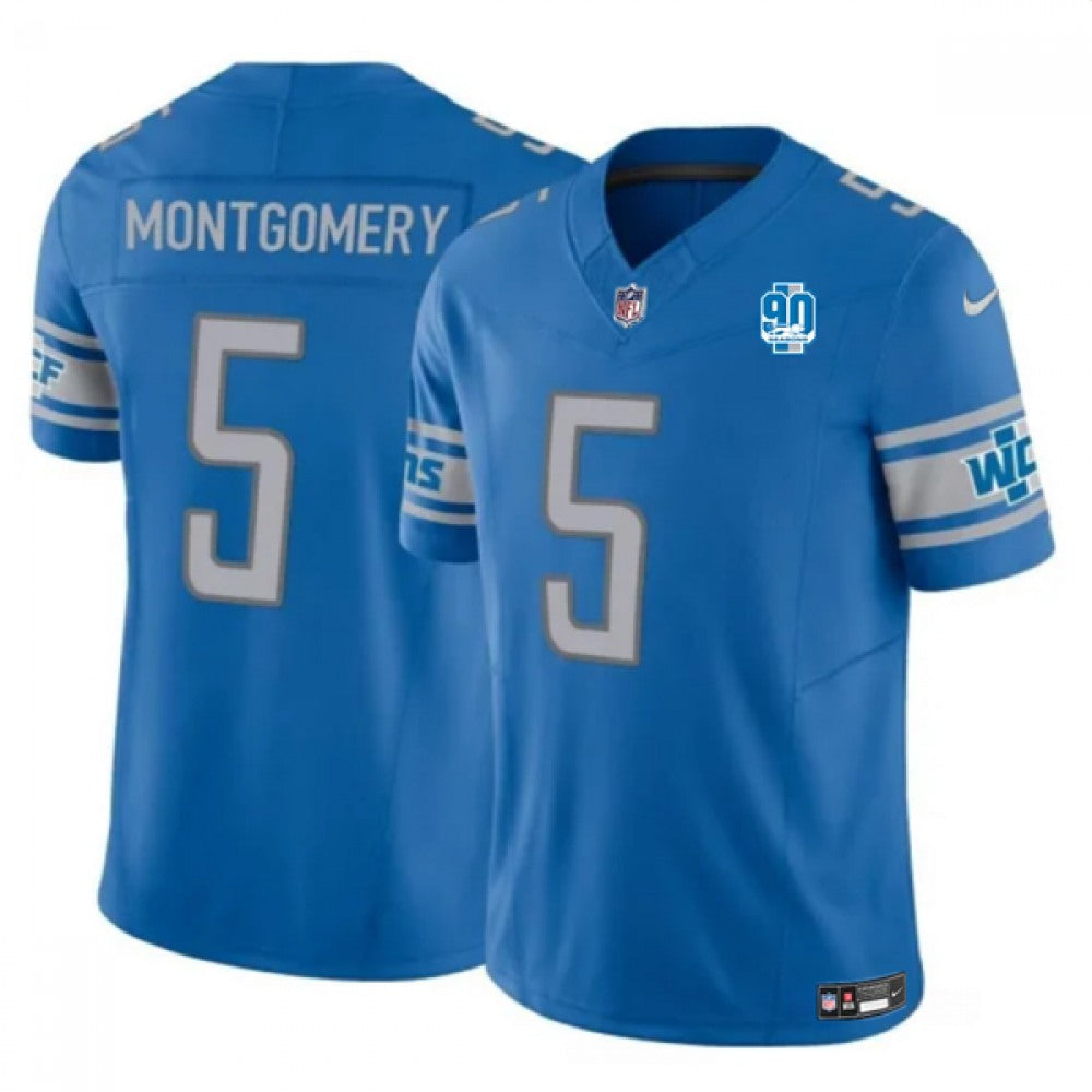 Men's Detroit Lions #5 David Montgomery Blue 2023 F.U.S.E. 90th Anniversary Vapor Untouchable Limited Stitched Jersey 