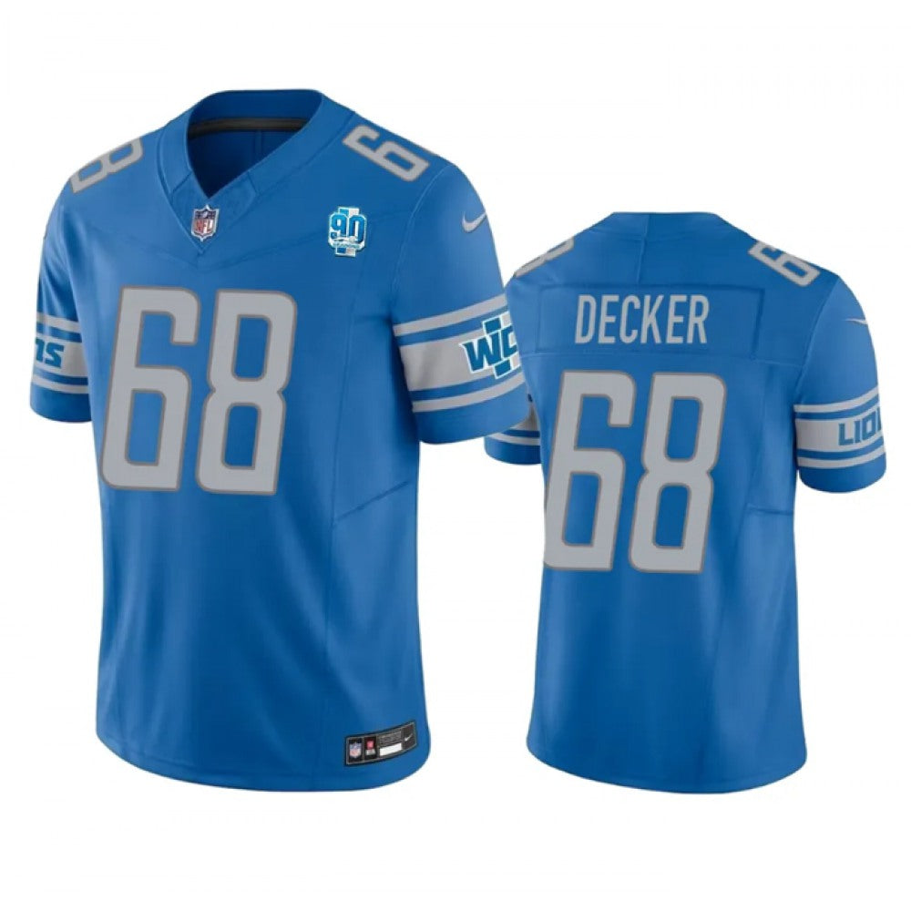 Men's Detroit Lions #68 Taylor Decker Blue 2023 F.U.S.E. 90th Anniversary Vapor Untouchable Limited Stitched Jersey 