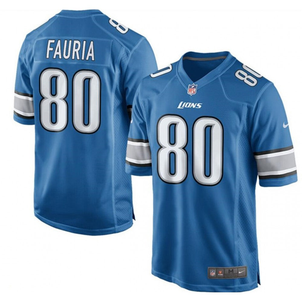 Men's Detroit Lions #80 Joseph Fauria Blue Stitched NFL Jersey 