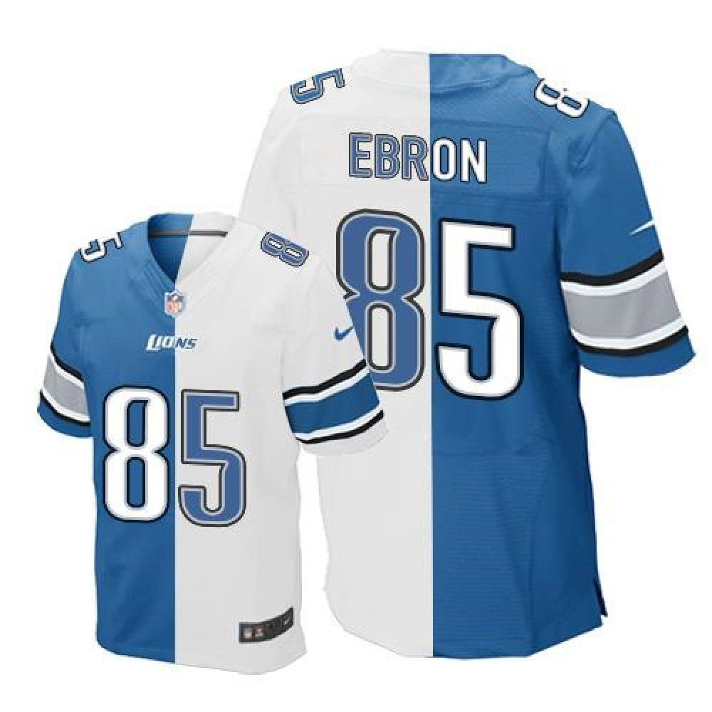 Lions #85 Eric Ebron Blue/White Men's Stitched NFL Elite Split Jersey 