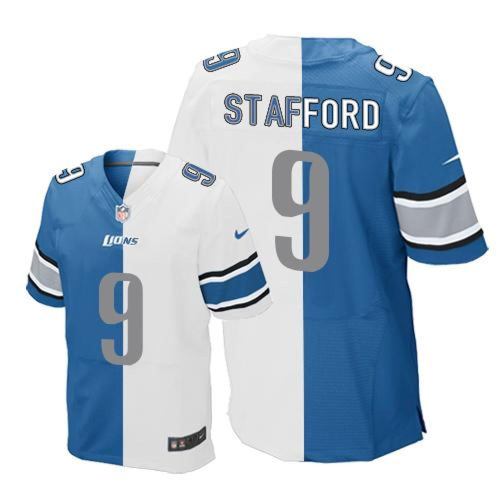 Lions #9 Matthew Stafford Blue/White Men's Stitched NFL Elite Split Jersey 