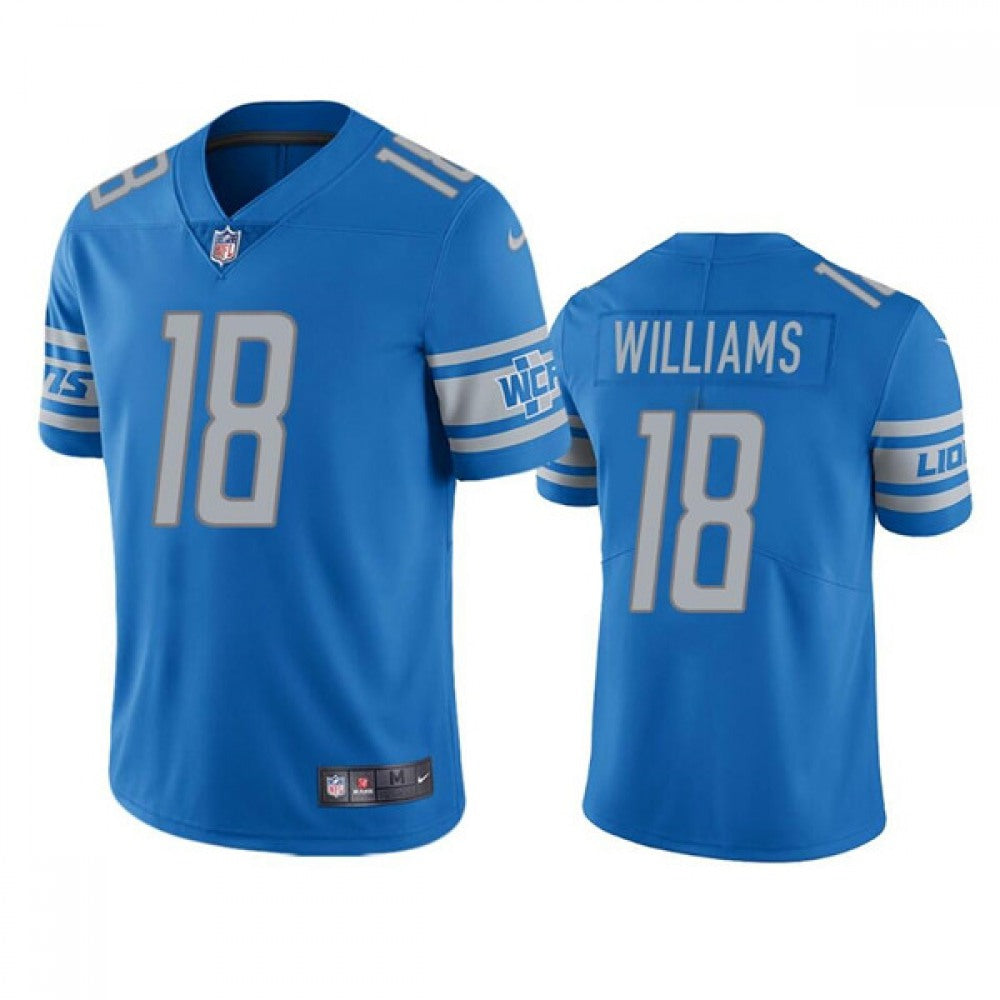 Men's Detroit Lions #18 Jameson Williams Blue Vapor Untouchable Limited Stitched Jersey 