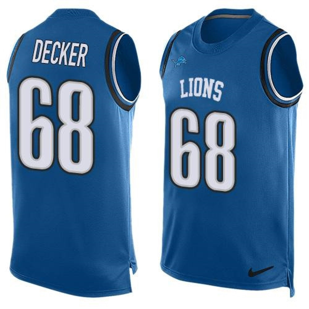 Lions #68 Taylor Decker Blue Team Color Men's Stitched NFL Limited Tank Top Jersey 