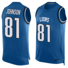 Lions #81 Calvin Johnson Blue Team Color Men's Stitched NFL Limited Tank Top Jersey 