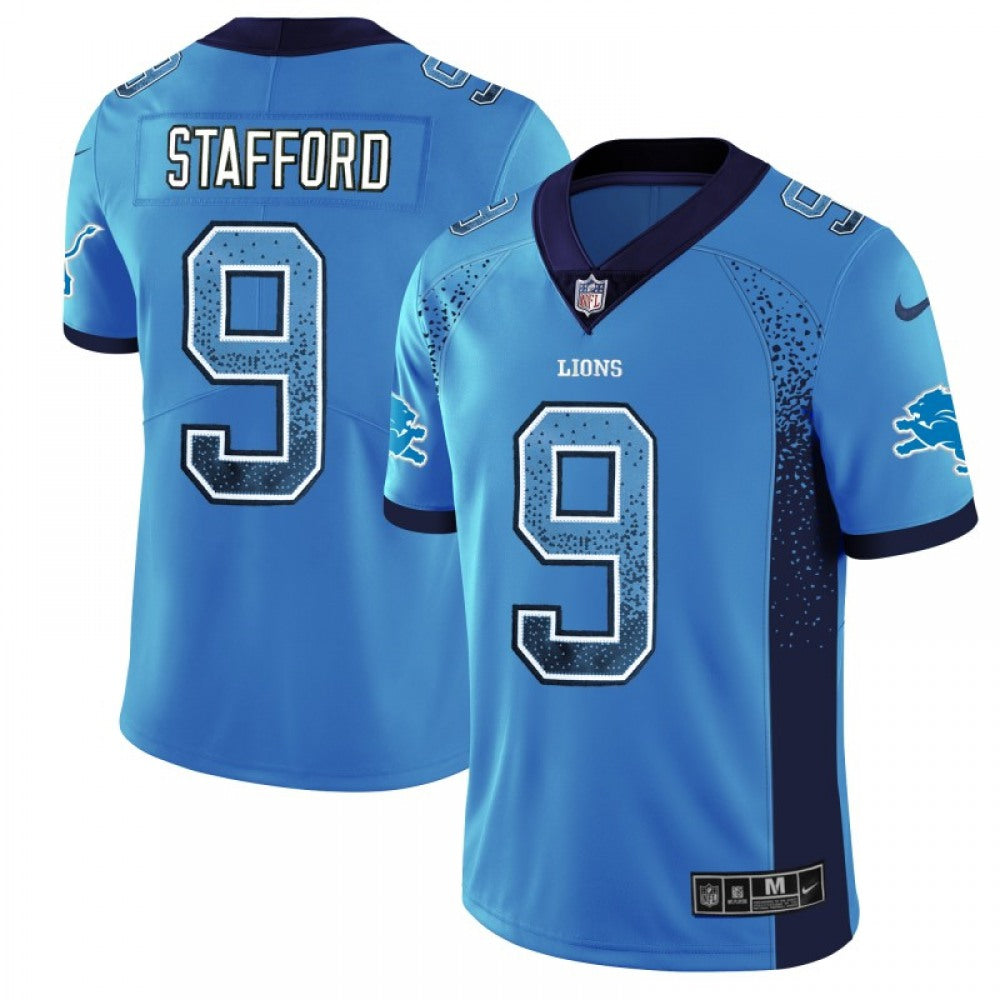 Men's Detroit Lions #9 Matthew Stafford Blue 2018 Drift Fashion Color Rush Limited Stitched NFL Jersey 