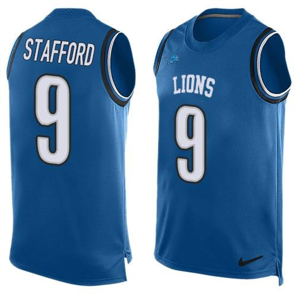 Lions #9 Matthew Stafford Blue Team Color Men's Stitched NFL Limited Tank Top Jersey 