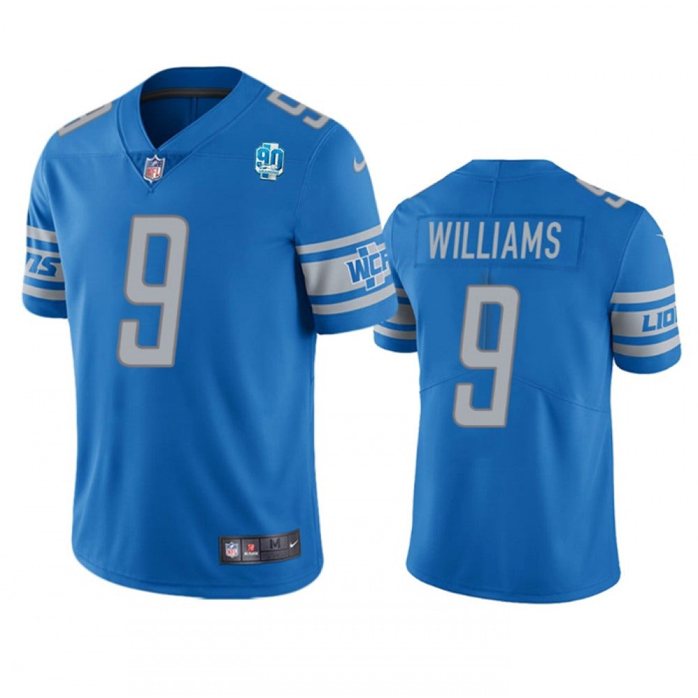 Men's Detroit Lions #9 Jameson Williams Blue 2023 90th Anniversary Vapor Untouchable Limited Stitched Jersey 