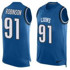 Lions #91 A'Shawn Robinson Blue Team Color Men's Stitched NFL Limited Tank Top Jersey 