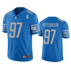 Men's Detroit Lions #97 Aidan Hutchinson Blue 2023 90th Anniversary Vapor Untouchable Limited Stitched Jersey 