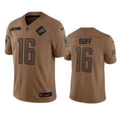 Men's Detroit Lions #16 Jared Goff 2023 Brown Salute To Service Limited Stitched Jersey 