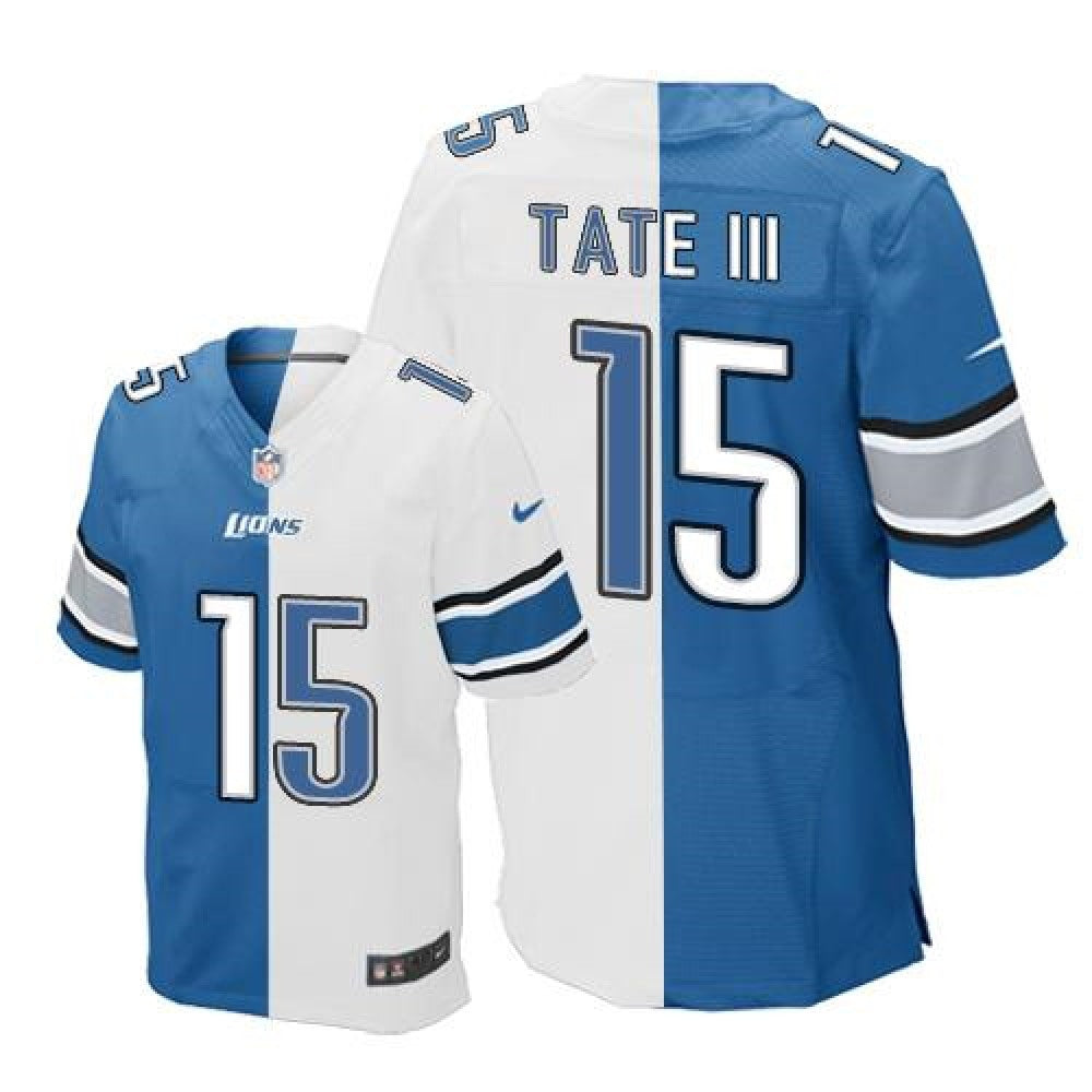 Lions #15 Golden Tate III Blue/White Men's Stitched NFL Elite Split Jersey 