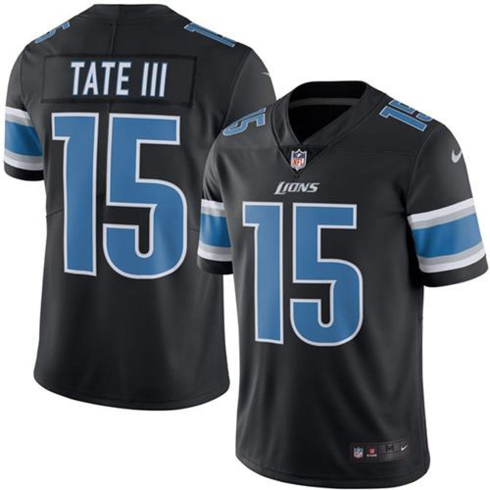 Lions #15 Golden Tate III Black Men's Stitched NFL Limited Rush Jersey 