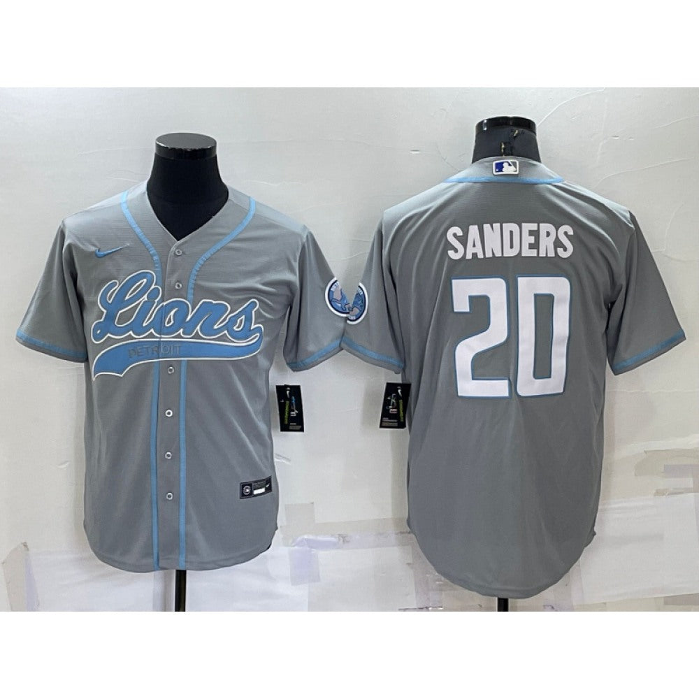 Men's Detroit Lions #20 Barry Sanders Gray Cool Base Stitched Baseball Jersey 