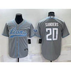 Men's Detroit Lions #20 Barry Sanders Gray Cool Base Stitched Baseball Jersey 