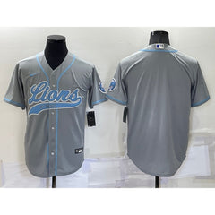 Men's Detroit Lions Blank Gray Cool Base Stitched Baseball Jersey 