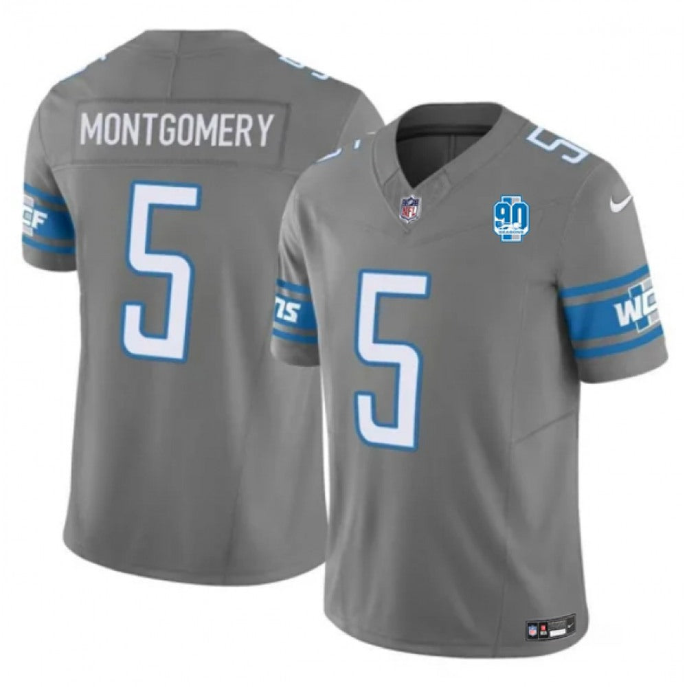Men's Detroit Lions #5 David Montgomery Grey 2023 F.U.S.E. 90th Anniversary Vapor Untouchable Limited Stitched Jersey 