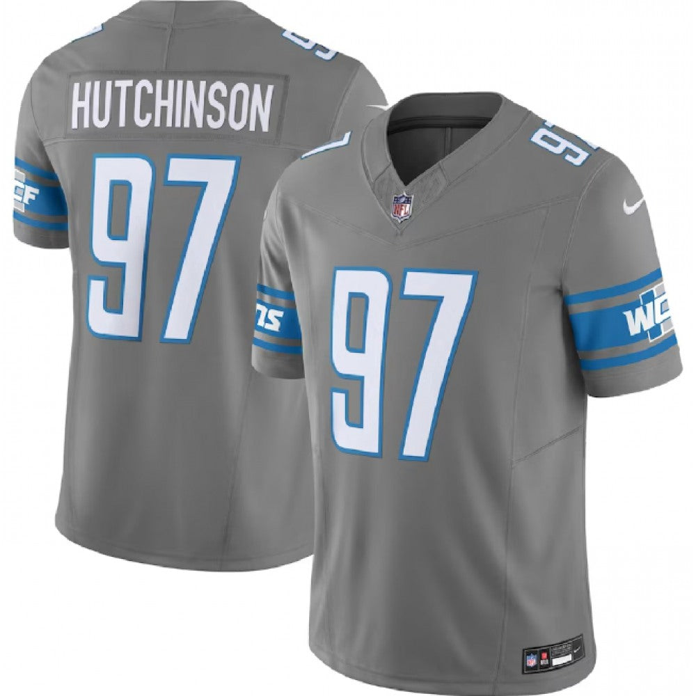 Men's Detroit Lions #97 Aidan Hutchinson Grey 2023 F.U.S.E. Vapor Untouchable Limited Stitched Jersey 