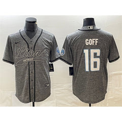 Men's Detroit Lions #16 Jared Goff Grey Cool Base Stitched Baseball Jersey 