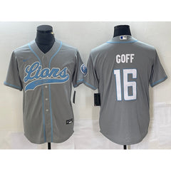 Men's Detroit Lions #16 Jared Goff Grey Cool Base Stitched Baseball Jersey 