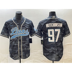 Men's Detroit Lions #97 Aidan Hutchinson Grey Camo Cool Base Stitched Baseball Jersey 