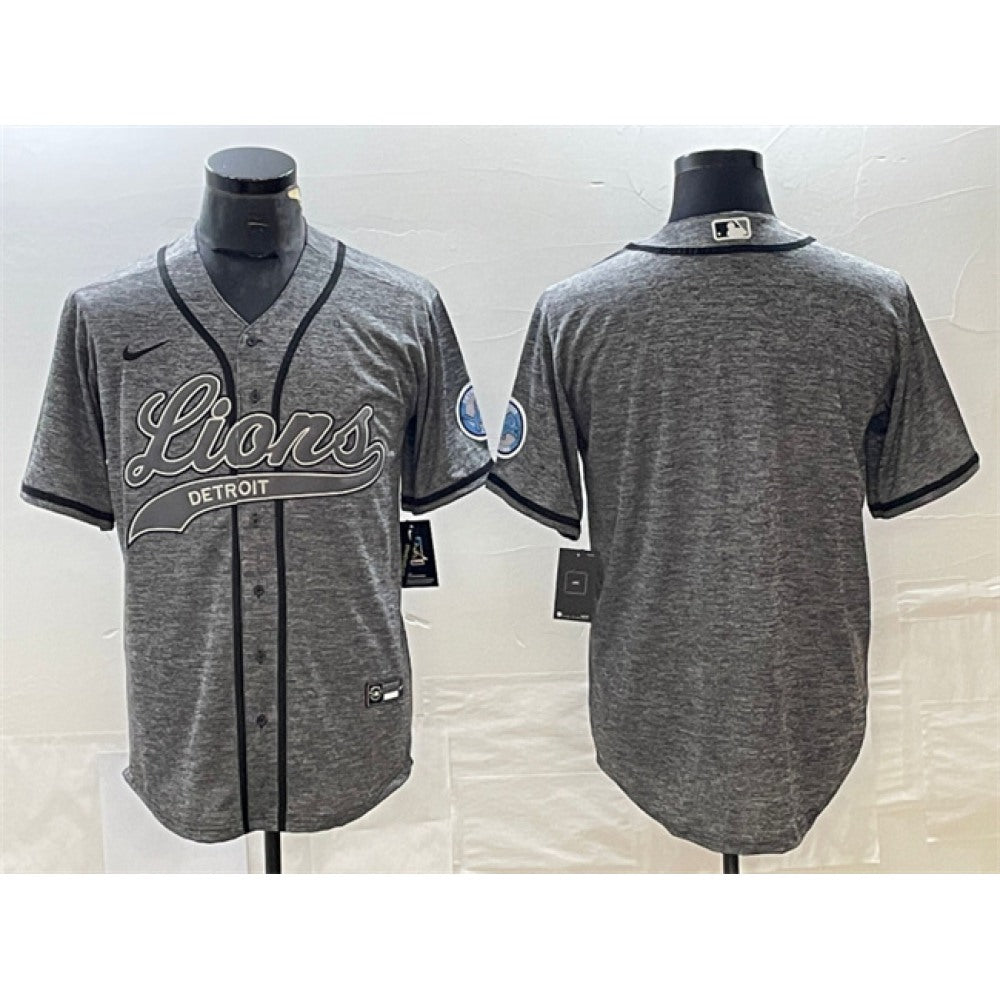 Men's Detroit Lions Blank Grey Cool Base Stitched Baseball Jersey 