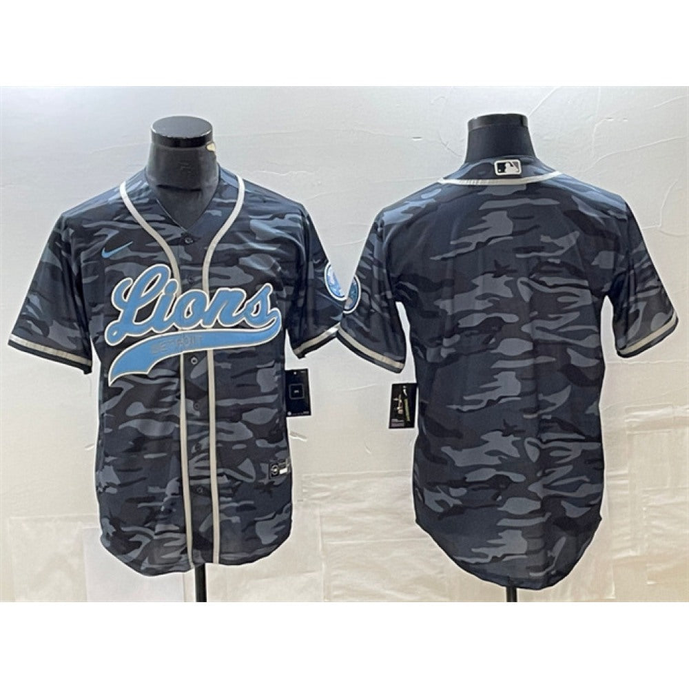Men's Detroit Lions Blank Grey Camo Cool Base Stitched Baseball Jersey 