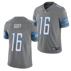 Men's Detroit Lions #16 Jared Goff 2021 Grey Color Rush Stitched Jersey 