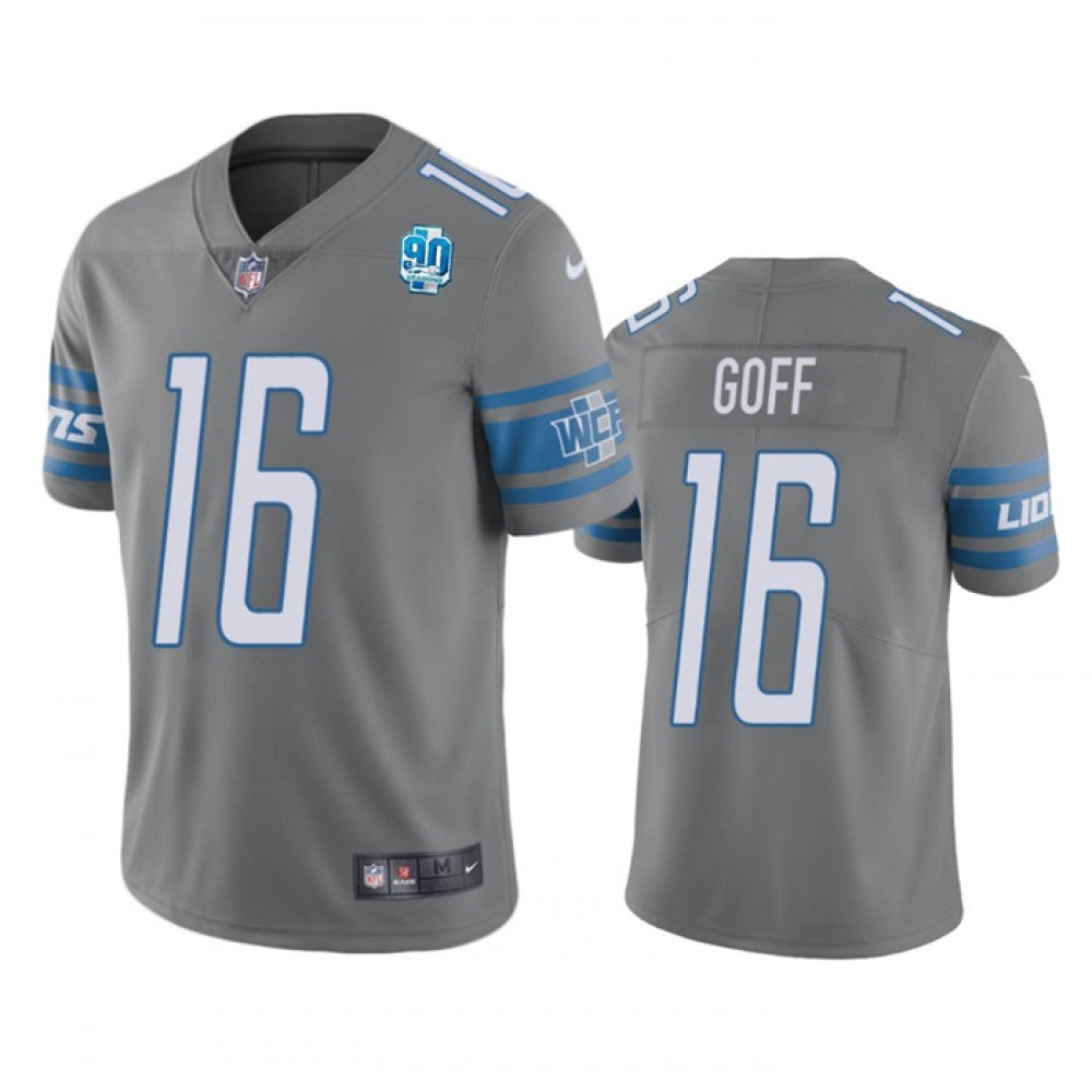 Men's Detroit Lions #16 Jared Goff Grey 2023 90th Anniversary Vapor Untouchable Limited Stitched Jersey 