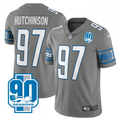 Men's Detroit Lions #97 Aidan Hutchinson Grey 90th Anniversary Vapor Untouchable Limited Stitched Jersey 