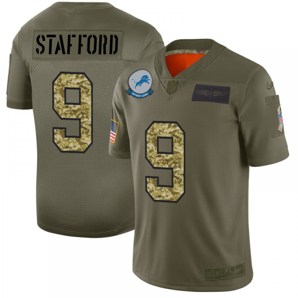 Men's Detroit Lions #9 Matthew Stafford 2019 Olive/Camo Salute To Service Limited Stitched NFL Jersey 