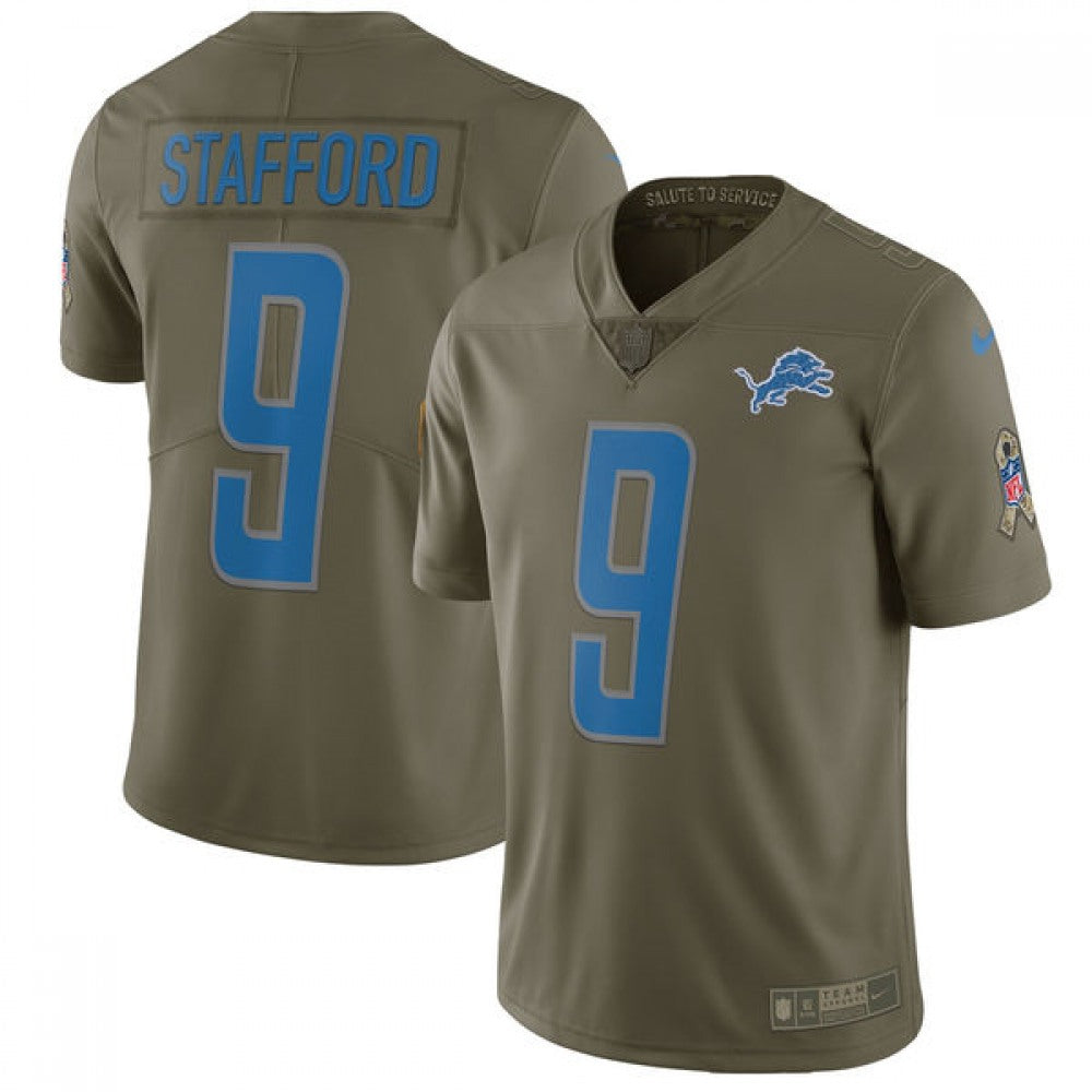 Men's Detroit Lions #9 Matthew Stafford Olive Salute To Service Limited Stitched NFL Jersey 