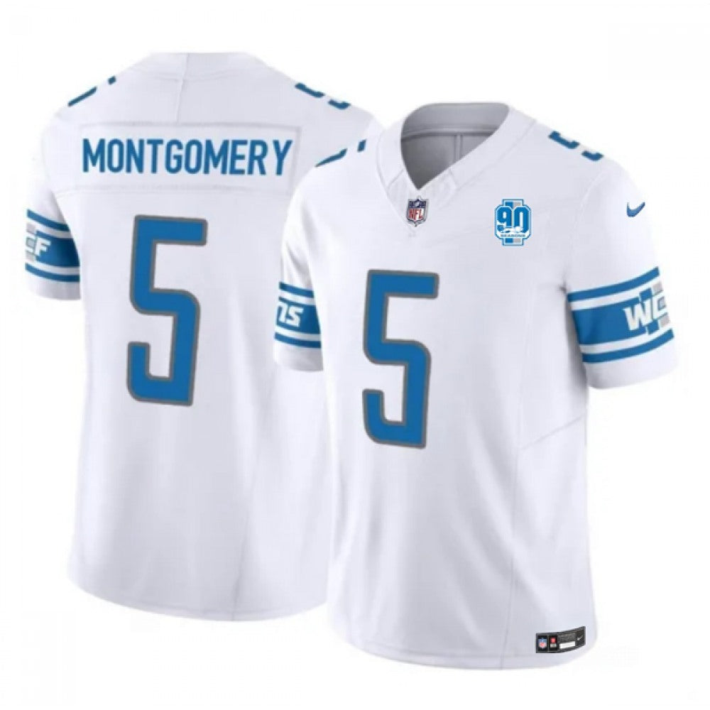 Men's Detroit Lions #5 David Montgomery White 2023 F.U.S.E. 90th Anniversary Vapor Untouchable Limited Stitched Jersey 