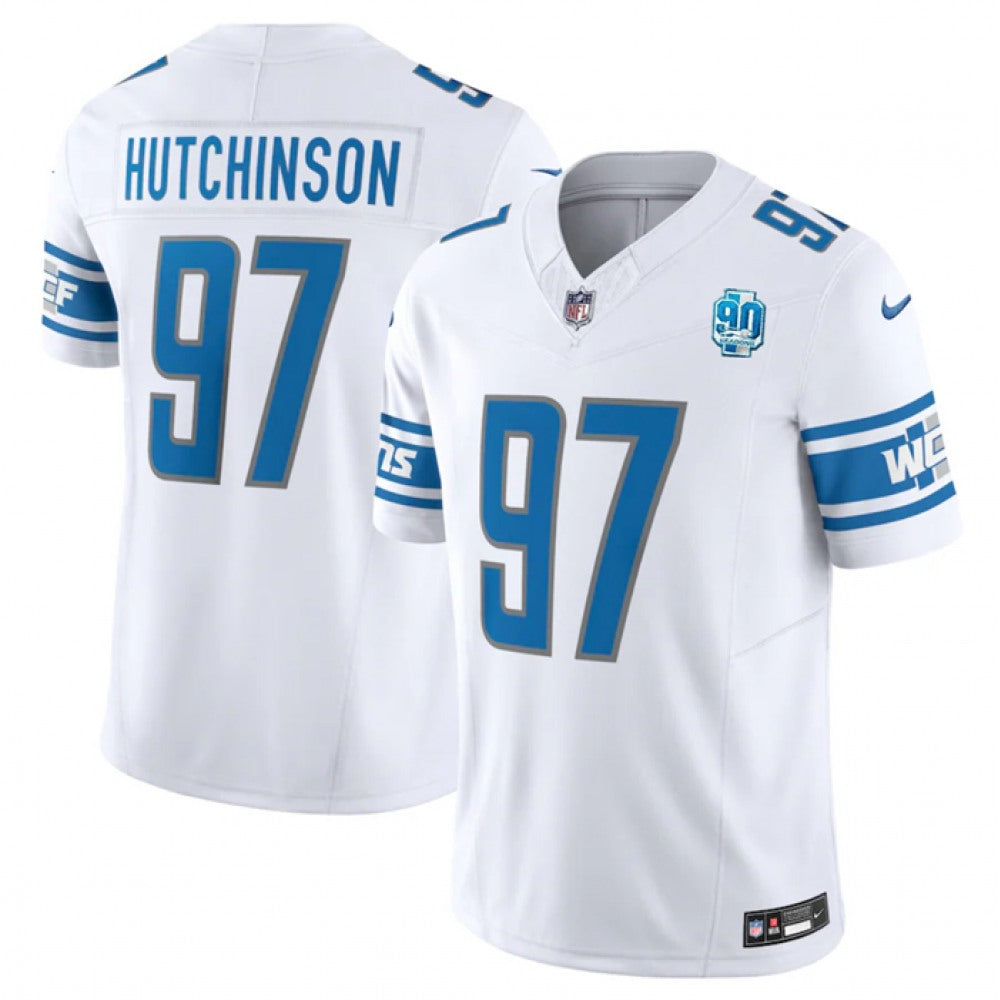 Men's Detroit Lions #97 Aidan Hutchinson White 2023 F.U.S.E. 90th Anniversary Vapor Untouchable Limited Stitched Jersey 