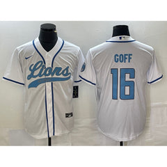 Men's Detroit Lions #16 Jared Goff White Cool Base Stitched Baseball Jersey 