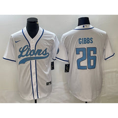 Men's Detroit Lions #26 Jahmyr Gibbs White Cool Base Stitched Baseball Jersey 