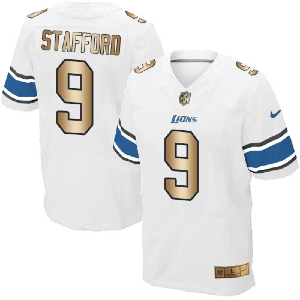 Lions #9 Matthew Stafford White Men's Stitched NFL Elite Gold Jersey 