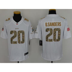 Lions #20 Barry Sanders White Men's Stitched NFL Limited Salute to Service Jersey 