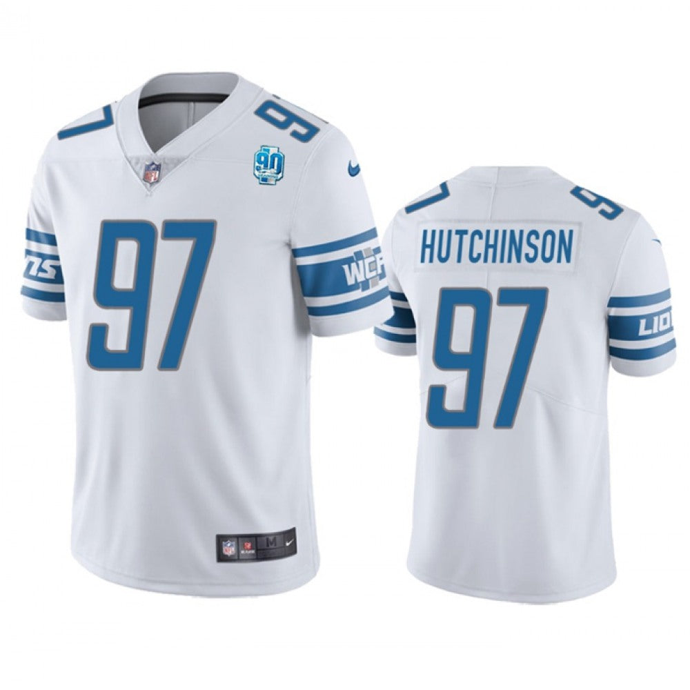Men's Detroit Lions #97 Aidan Hutchinson White 2023 90th Anniversary Vapor Untouchable Limited Stitched Jersey 