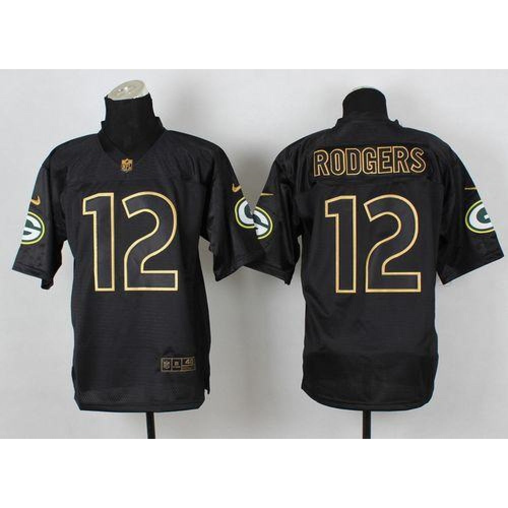 Packers #12 Aaron Rodgers Black Gold No. Fashion Men's Stitched NFL Elite Jersey 